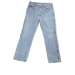 Wrangler Denim Blue Jeans Men's Size 34x29 Straight Leg Light Wash 96501DS Chore